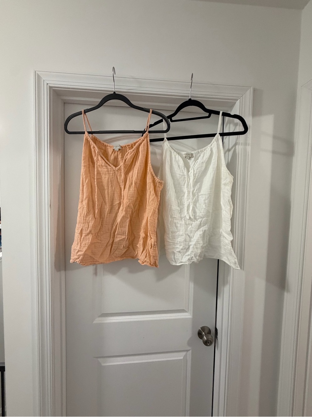 LOFT Peach and White Cotton Gauze Camisole Tops